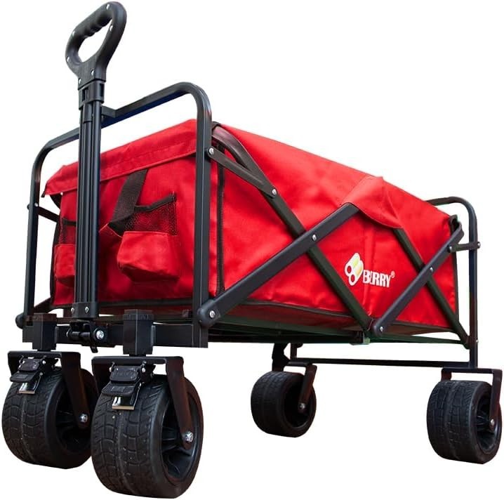 Red 150L Heavy Duty Folding Festival Trolley 330lbs Camping Beach Wagon Cart