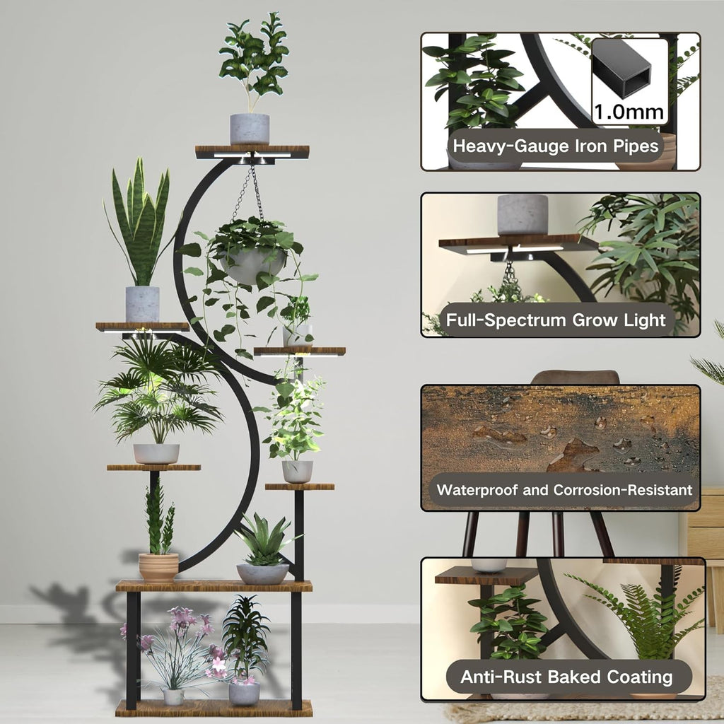 7 Tier Metal Plant Stand Grow Lights Indoor Tall Flower Shelf Display Rack