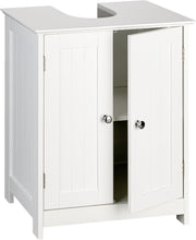 Rustic White Under Sink Bathroom Cabinet with Double Doors & Storage Shelf