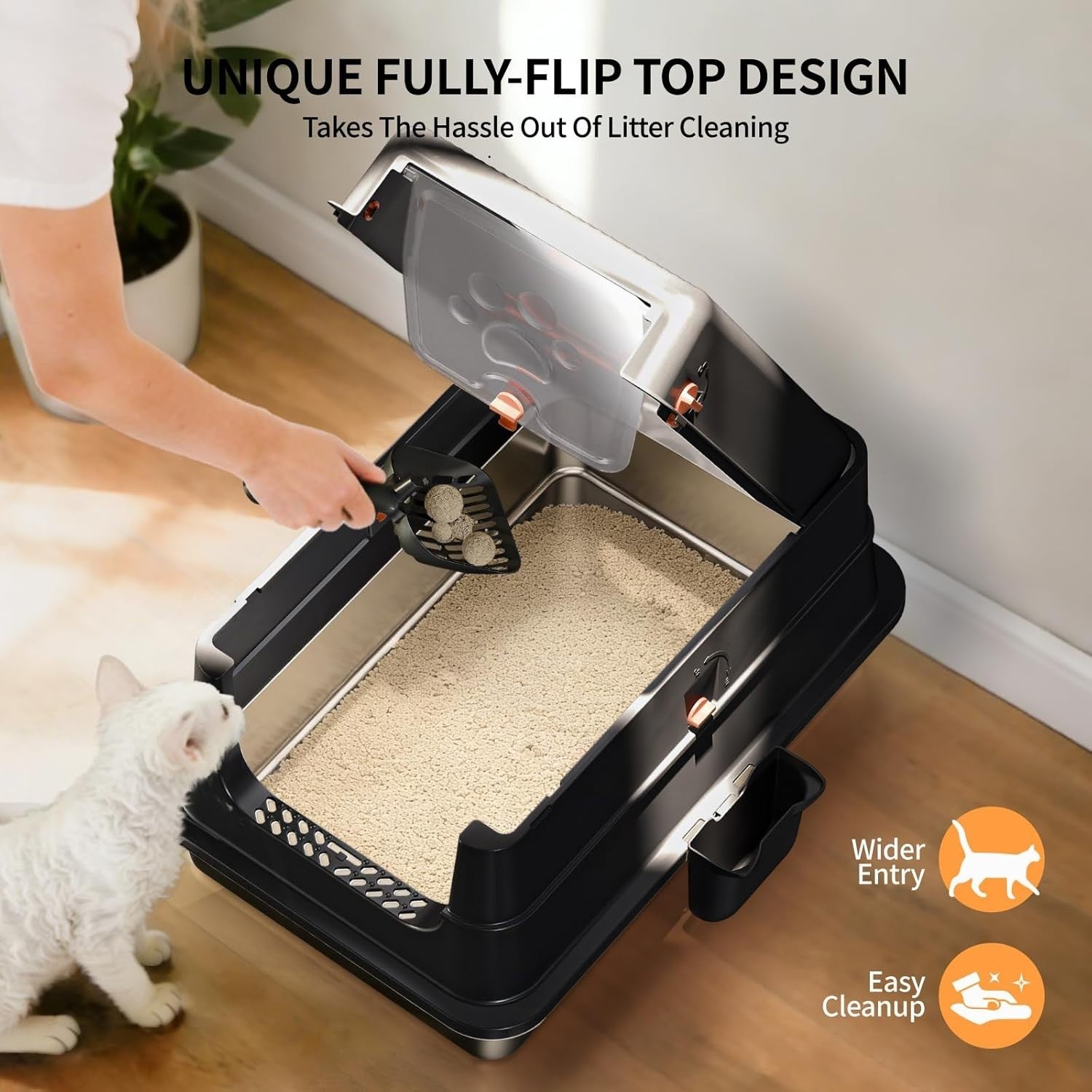 Stainless Steel Cat Litter Box Covered High Sided Leak Proof Tray