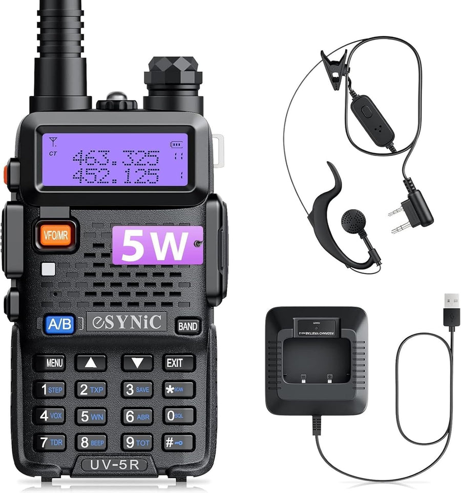 Dual Band UV-5R Walkie Talkie 5W Long Range 128CH VOX FM Radio