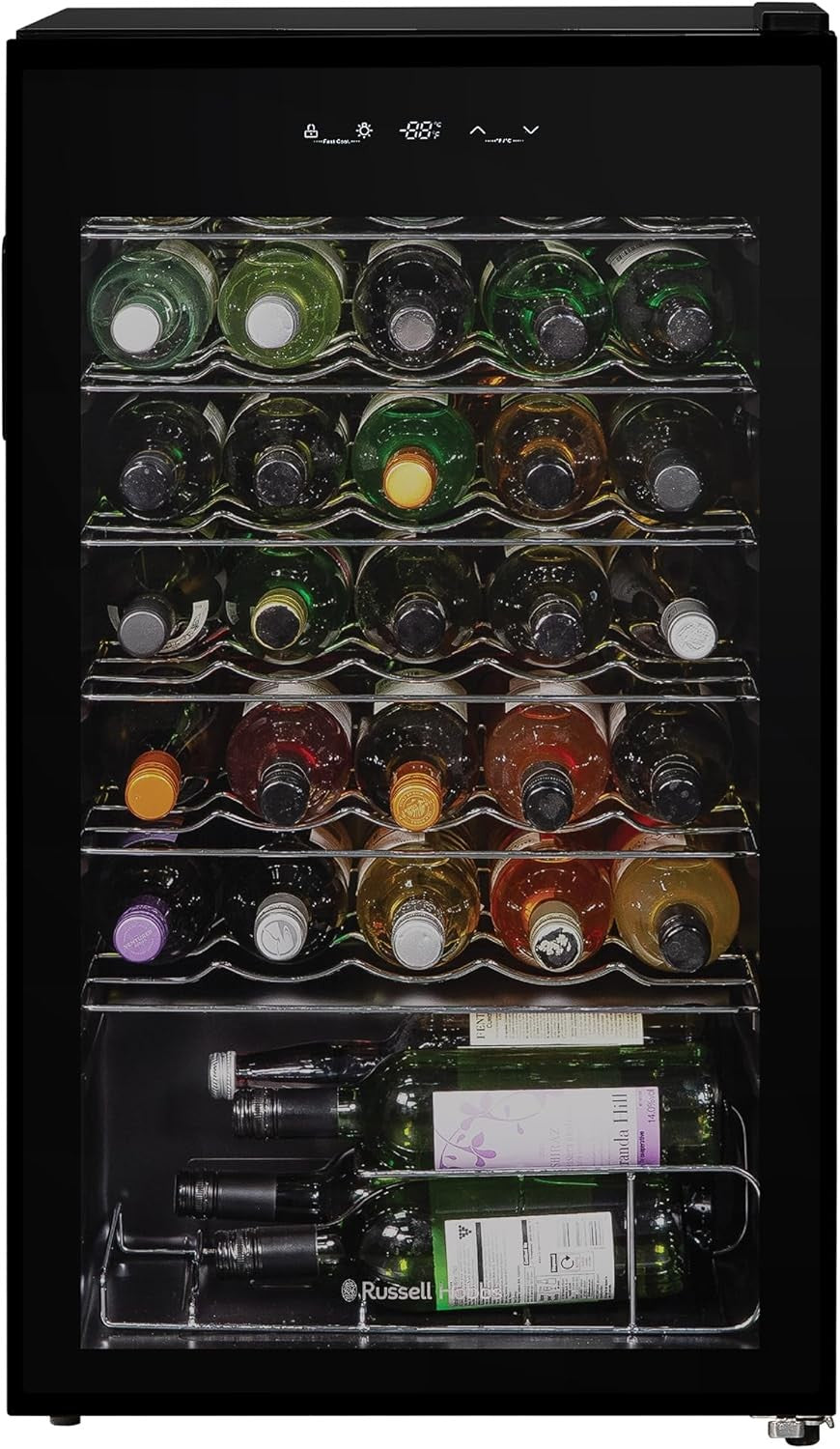 34 Bottle Wine & Drinks Fridge Undercounter Glass Door LED Touch Control