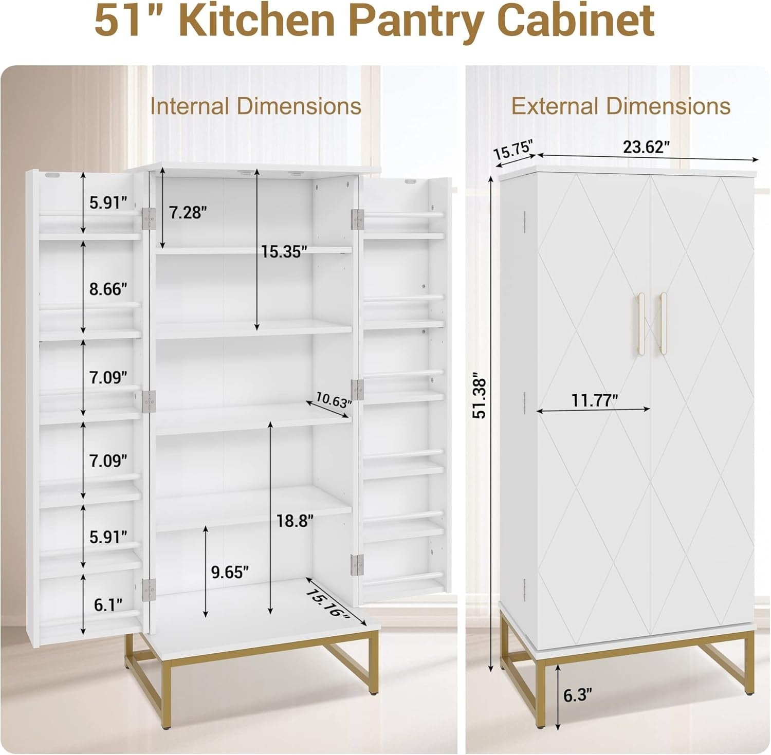 Kitchen Pantry Cupboard Cabinet Gold Adjustable Storage Organizer