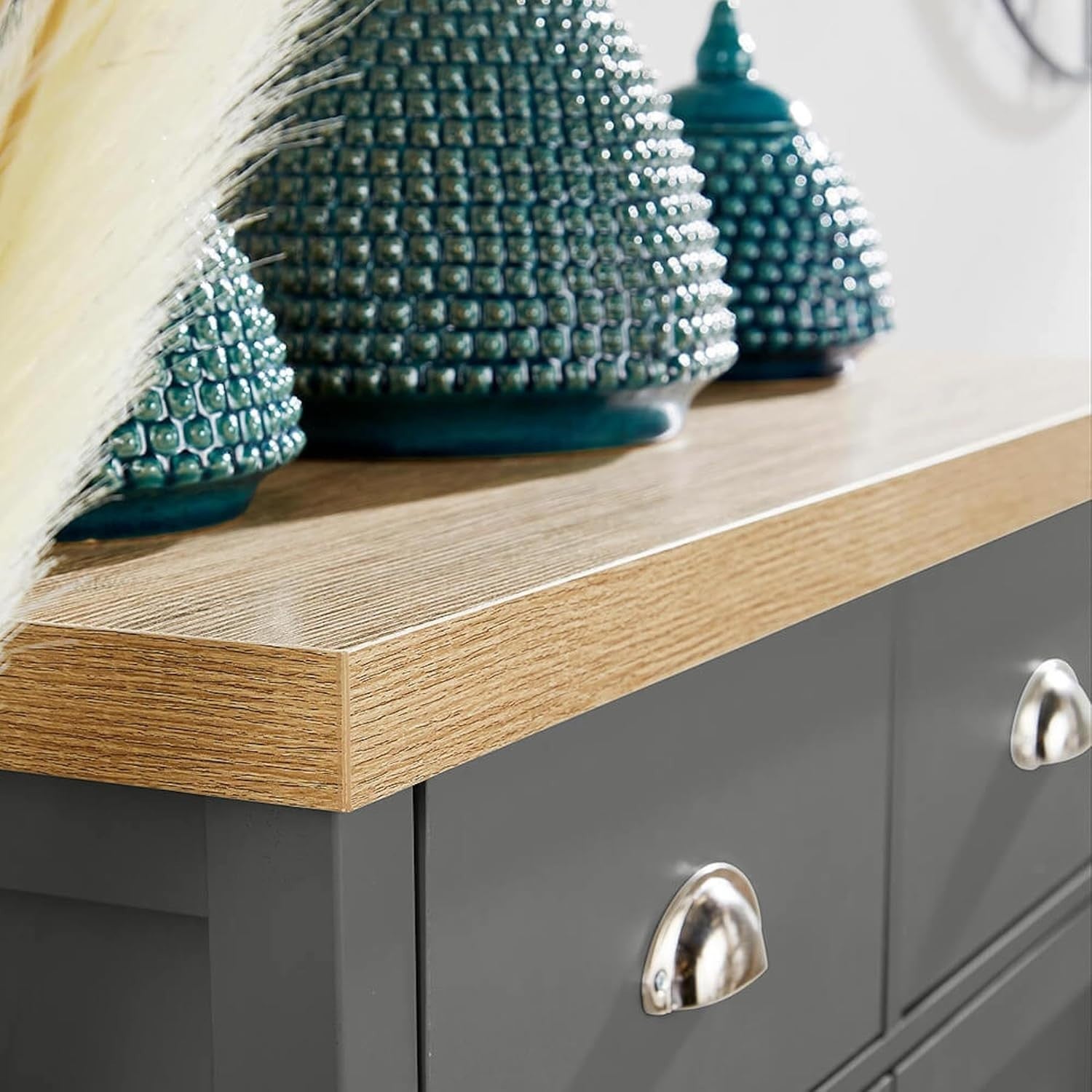 Dark Grey Sideboard Cabinet 2 Drawers 2 Doors Modern Storage Console Unit