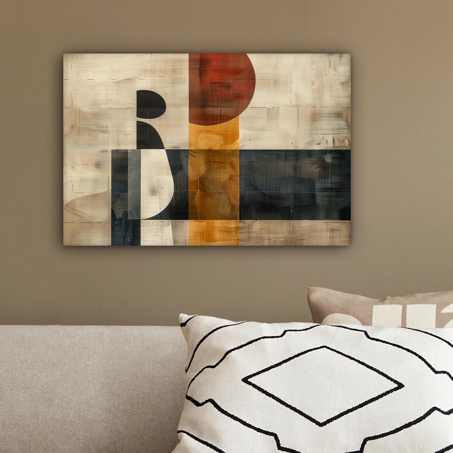 Abstract Industrial Canvas Wall Art 30x20cm Beige Modern Print