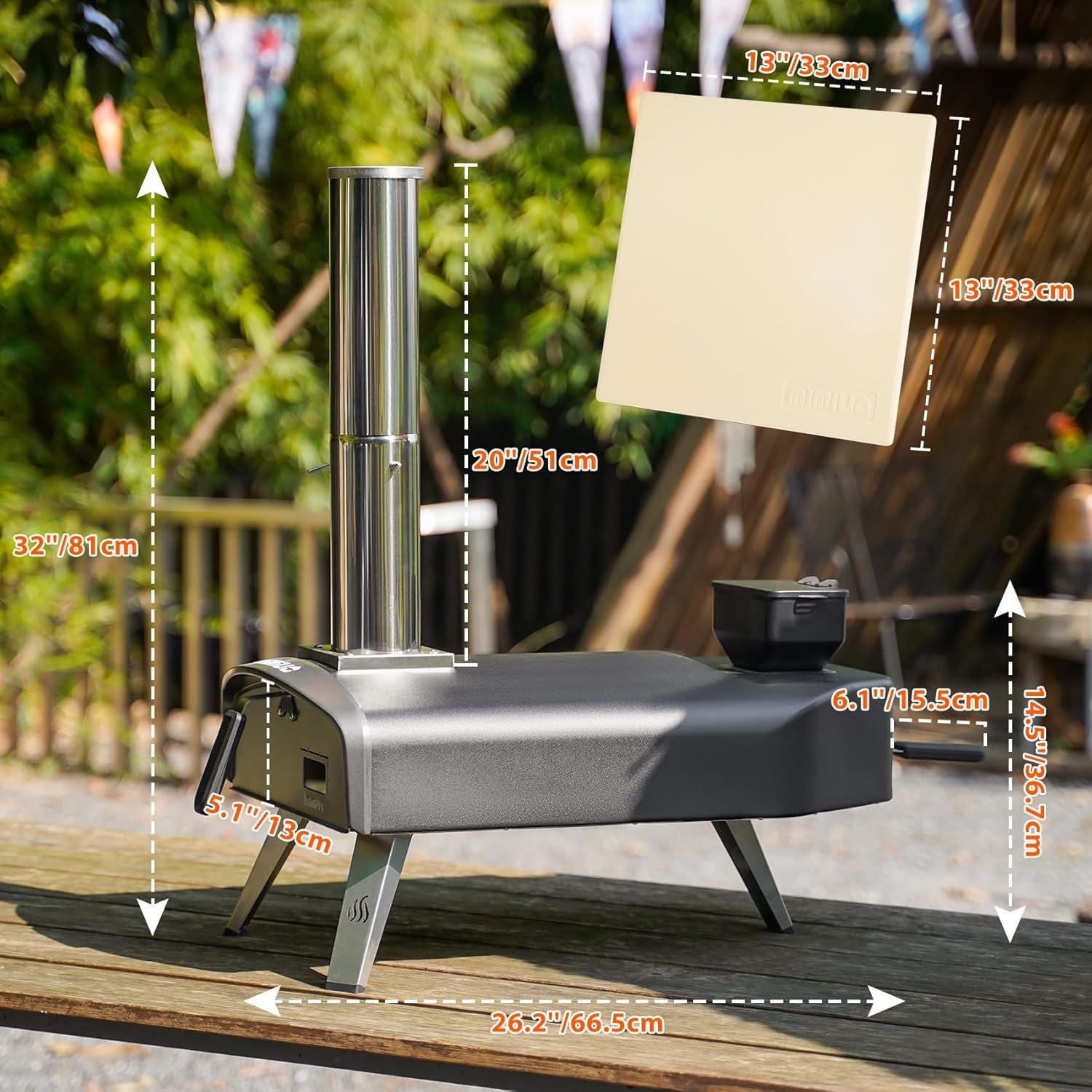Outdoor Pellet Pizza Oven | Portable Garden BBQ Cooker w/ Stone & Foldable Legs