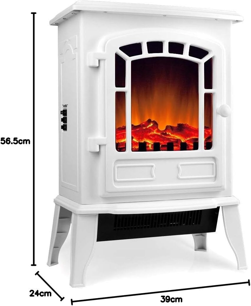 2000W Electric Stove Heater LED Flame Log Effect Compact Freestanding Fire
