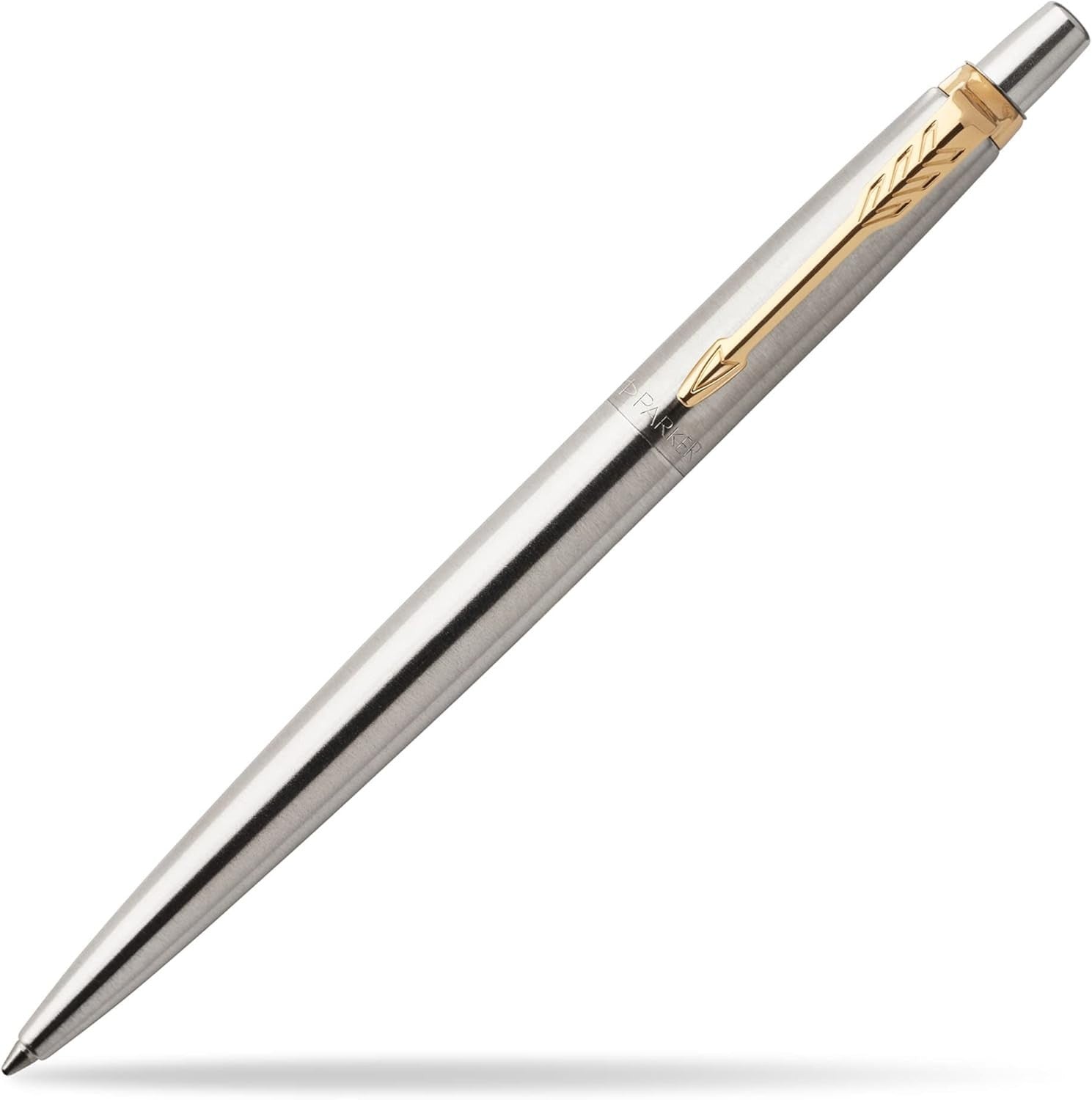 Steel Gold Trim Ballpoint Pen Blue Ink Gift Boxed