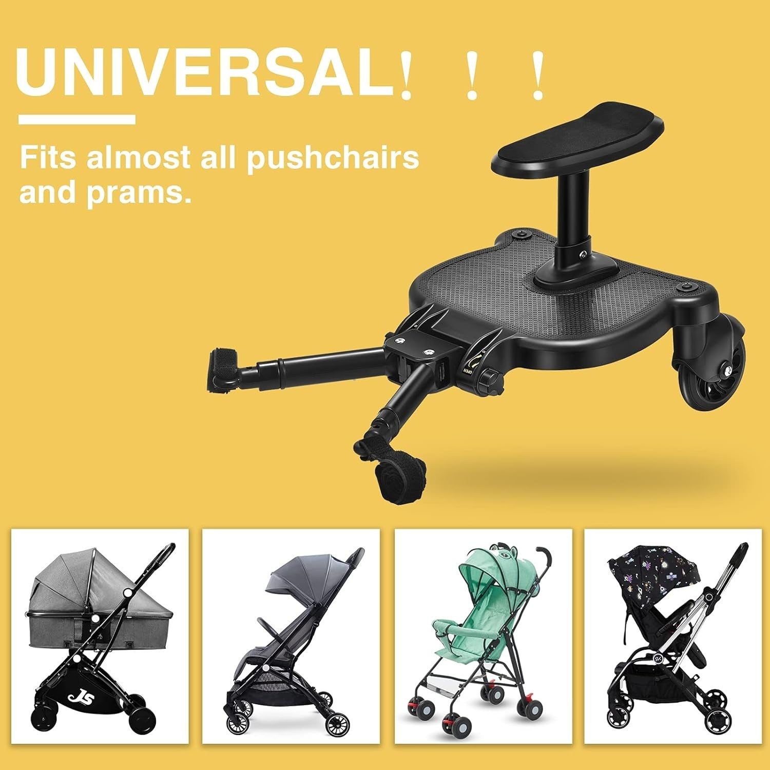Universal Buggy Board with Seat for Stroller Pram 25kg Toddler Ride-On