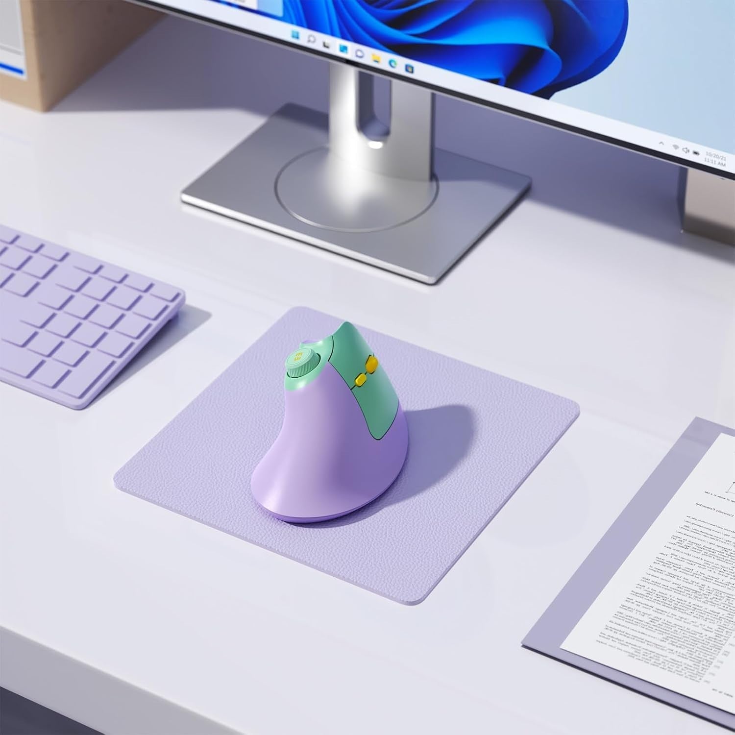 Vertical Ergonomic Wireless Mouse Rechargeable Bluetooth USB Purple
