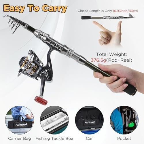 2.1M Telescopic Carbon Fiber Fishing Rod & Spinning Reel Combo Kit