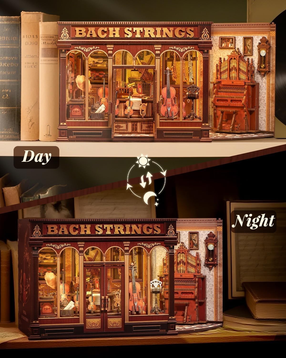 DIY Book Nook Kit Classical Music Workshop LED Miniature Bookend Decor