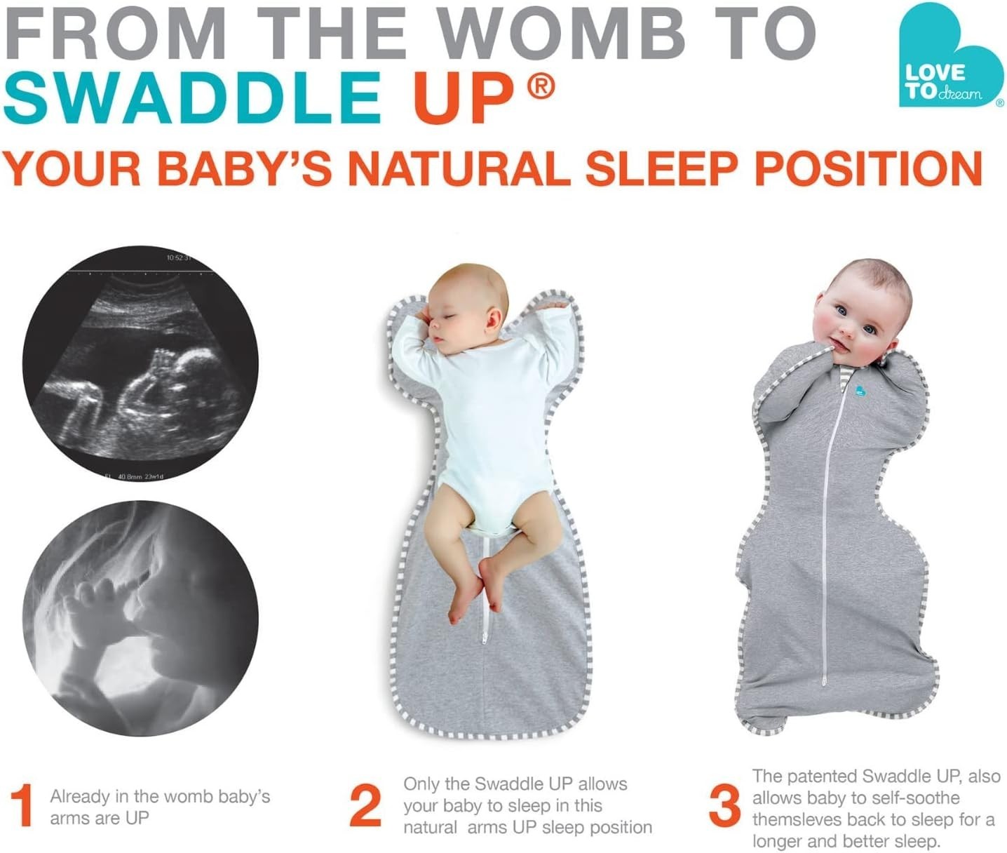 Newborn Swaddle Sleep Sack 2.5 TOG Arms-Up 2.2-3.8kg White Dreamer