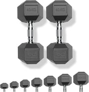 80kg Dumbbell Pair 2x40kg Rubber Hex Weights Commercial Home Gym