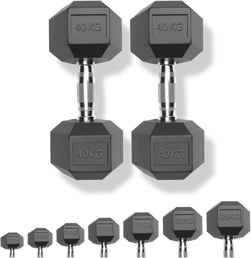 80kg Dumbbell Pair 2x40kg Rubber Hex Weights Commercial Home Gym