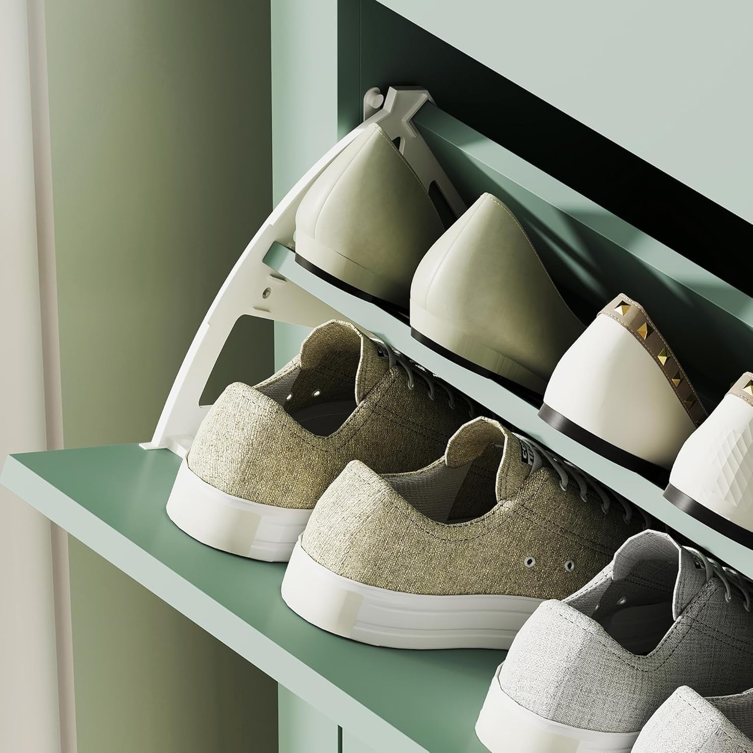 Narrow 2 Drawer Shoe Cabinet with Flip Doors & Adjustable Shelves 80x24x95cm