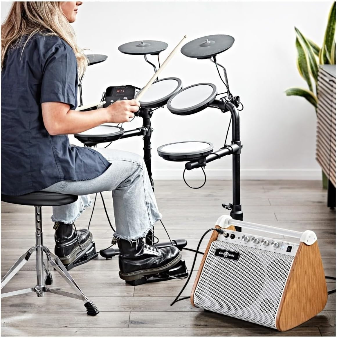 50W Drum Keyboard Amplifier White VISIONAMP Bluetooth EQ
