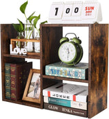 Adjustable Brown Desktop Bookshelf 3-Tier Desk Organizer Storage Shelf