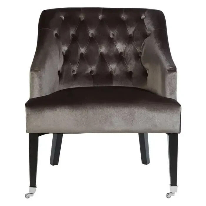 Grey Velvet Accent Chair Tufted Wingback Armchair with Casters for Lounge