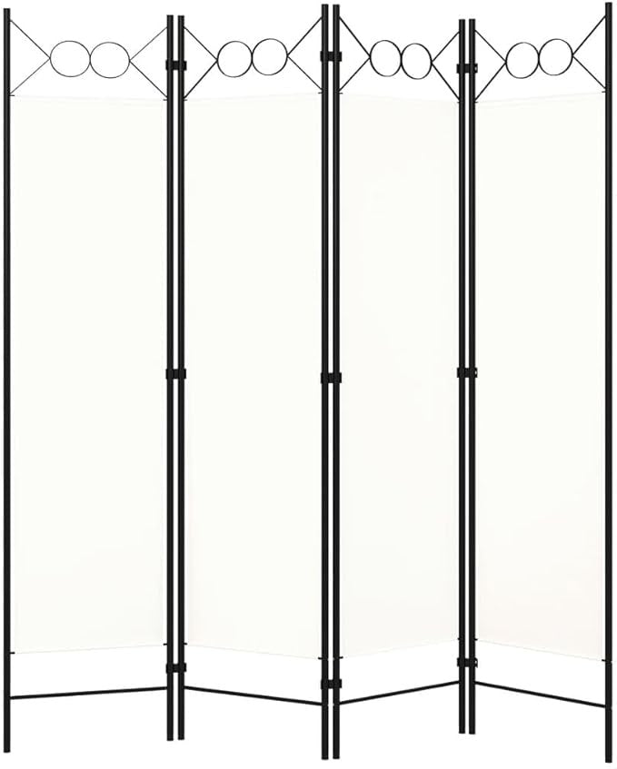 White 4 Panel Room Divider 180cm Folding Privacy Screen – Fabric Partition Wall