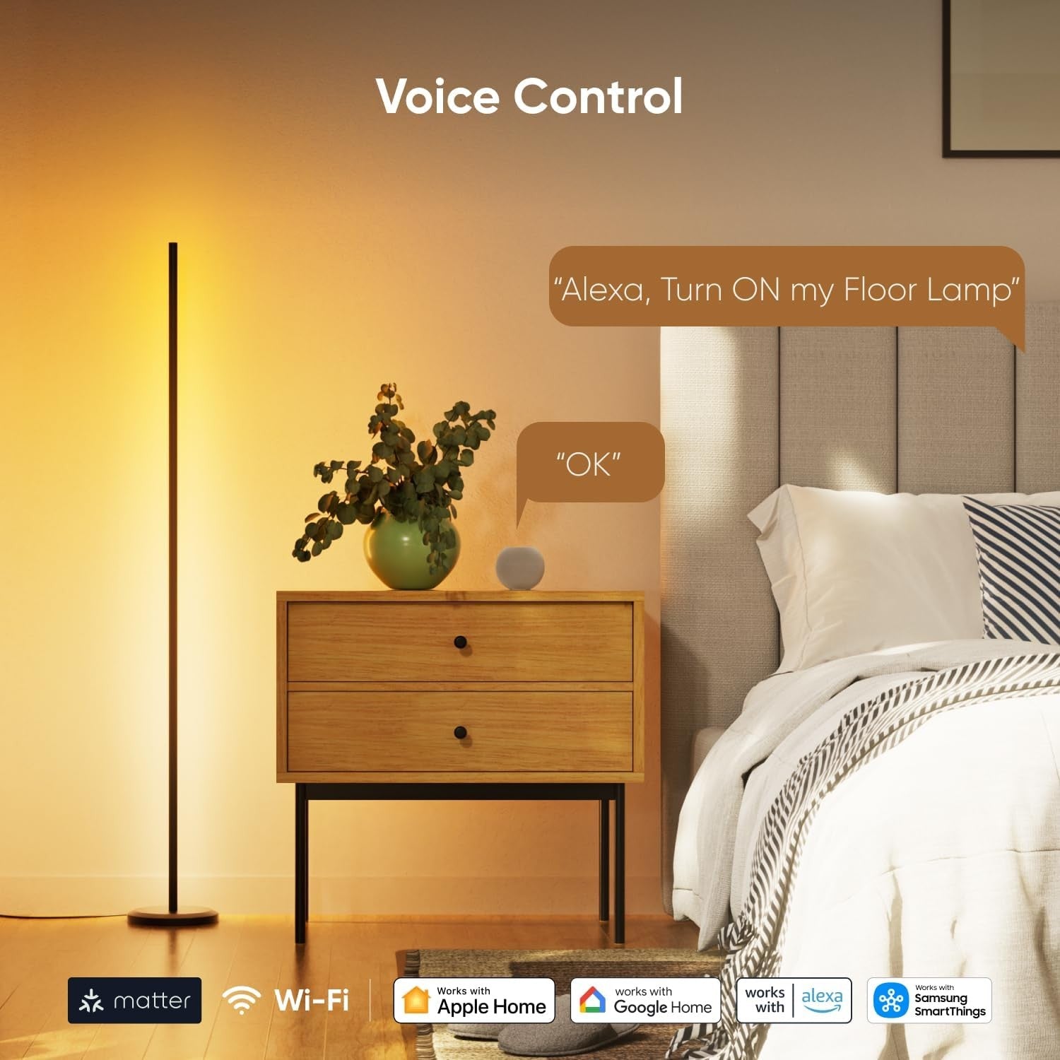 Smart RGBIC Floor Lamp Music Sync App Voice Control LED Corner Light
