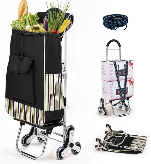 3 in 1 Foldable Shopping Trolley 6 Wheel Stair Climbing Insulated Bag