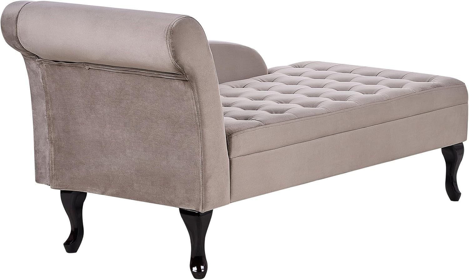 Left Hand Velvet Chaise Lounge with Storage Taupe Upholstery & Black Legs 145cm