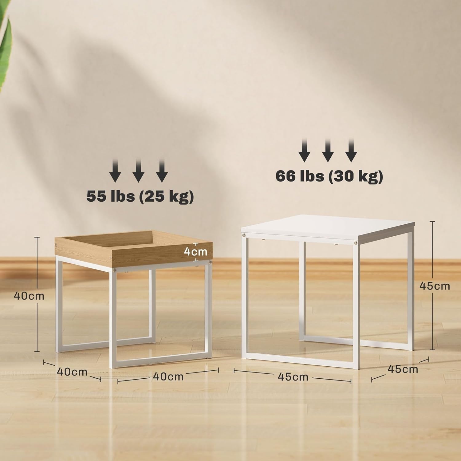 Modern Nesting Coffee Table Set Wood White Square Side End Tables Storage Tray T