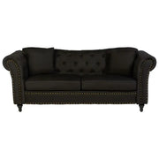 Luxury 3 Seater Black Chesterfield Sofa Fabric Upholstery Scroll Arms