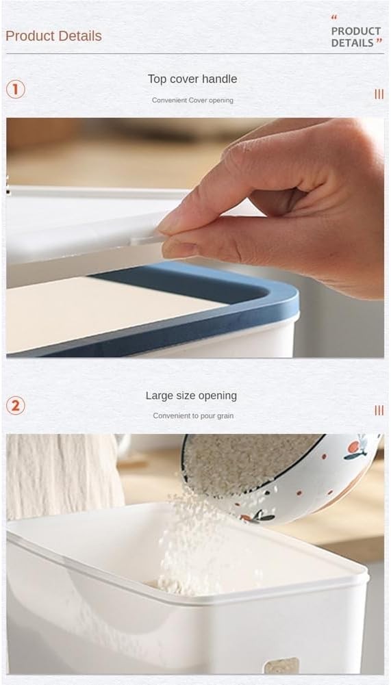 10KG Press Rice Dispenser Storage Box Airtight Grain Cereal Container