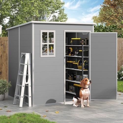 6x6ft Outdoor Resin Storage Shed Lockable Garden Tool & Bike Box