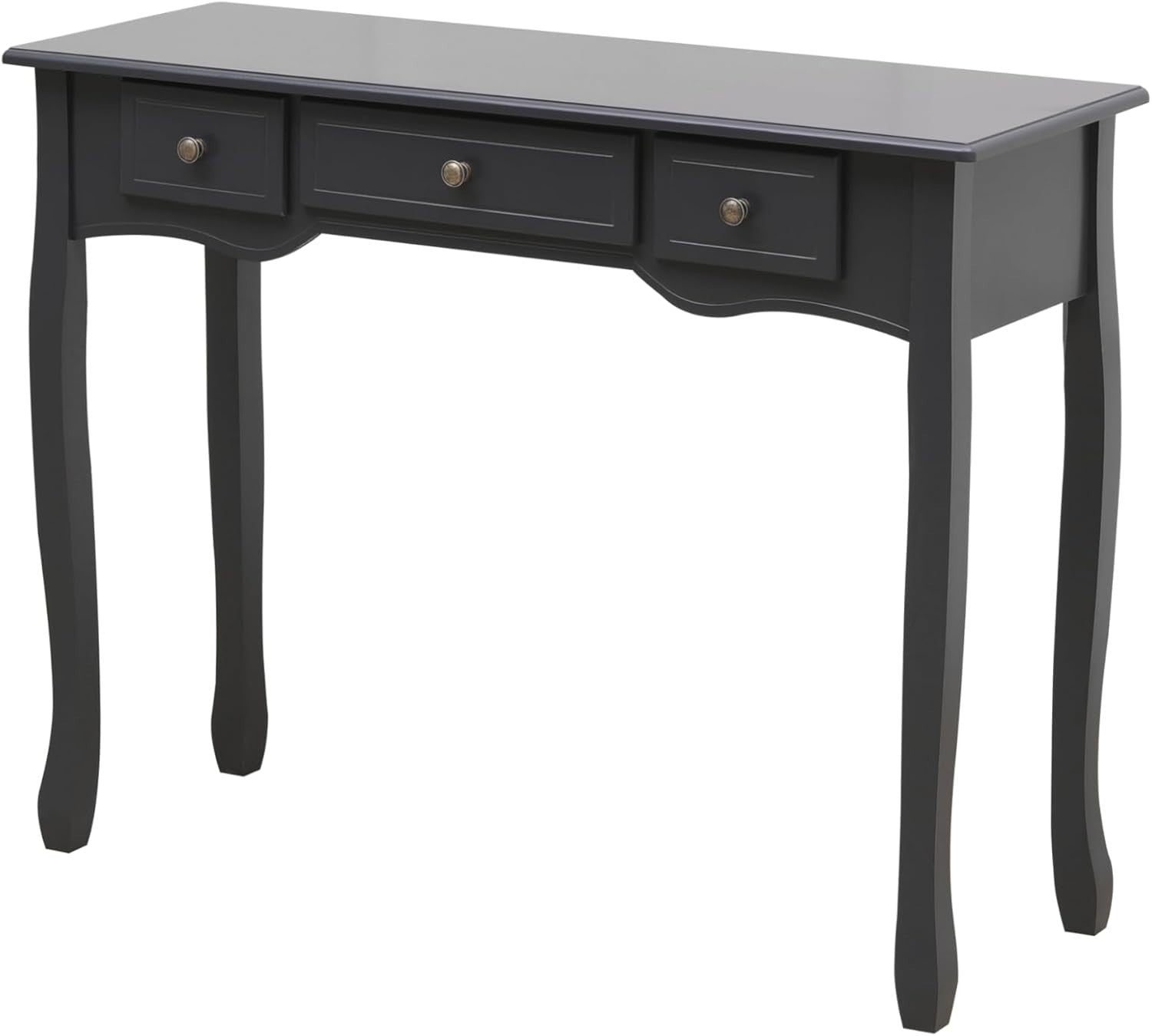 Console Table with 3 Drawers Dark Grey Solid Wood Legs Hallway Living Room