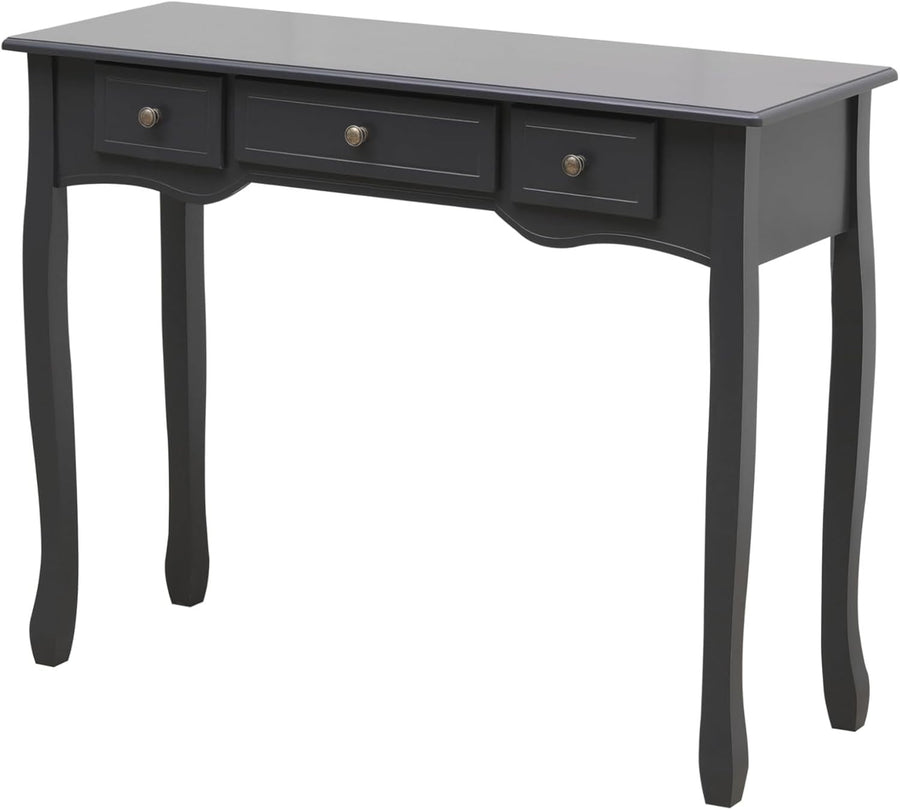 Console Table with 3 Drawers Dark Grey Solid Wood Legs Hallway Living Room
