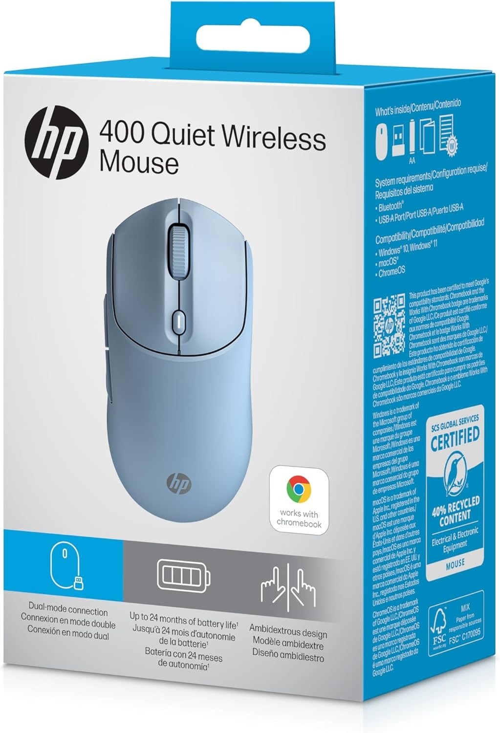 Blue Quiet Wireless Mouse Dual Bluetooth 6000 DPI Soft Touch Office Laptop