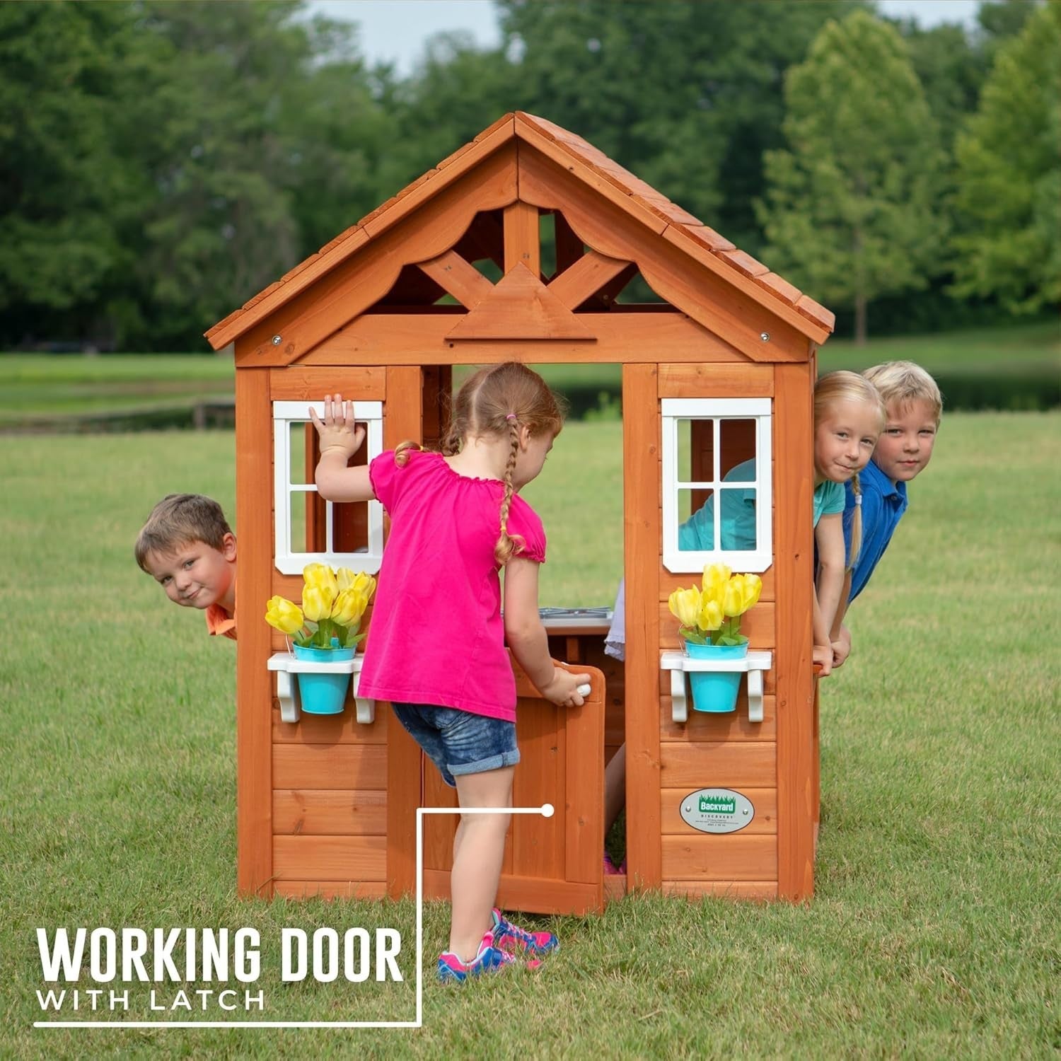 Cedar Kids Playhouse Outdoor Garden Cubby w Toy Kitchen Windows
