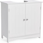 White Under Sink Bathroom Cabinet 60cm Vanity Unit with Shelves Shaker Doors
