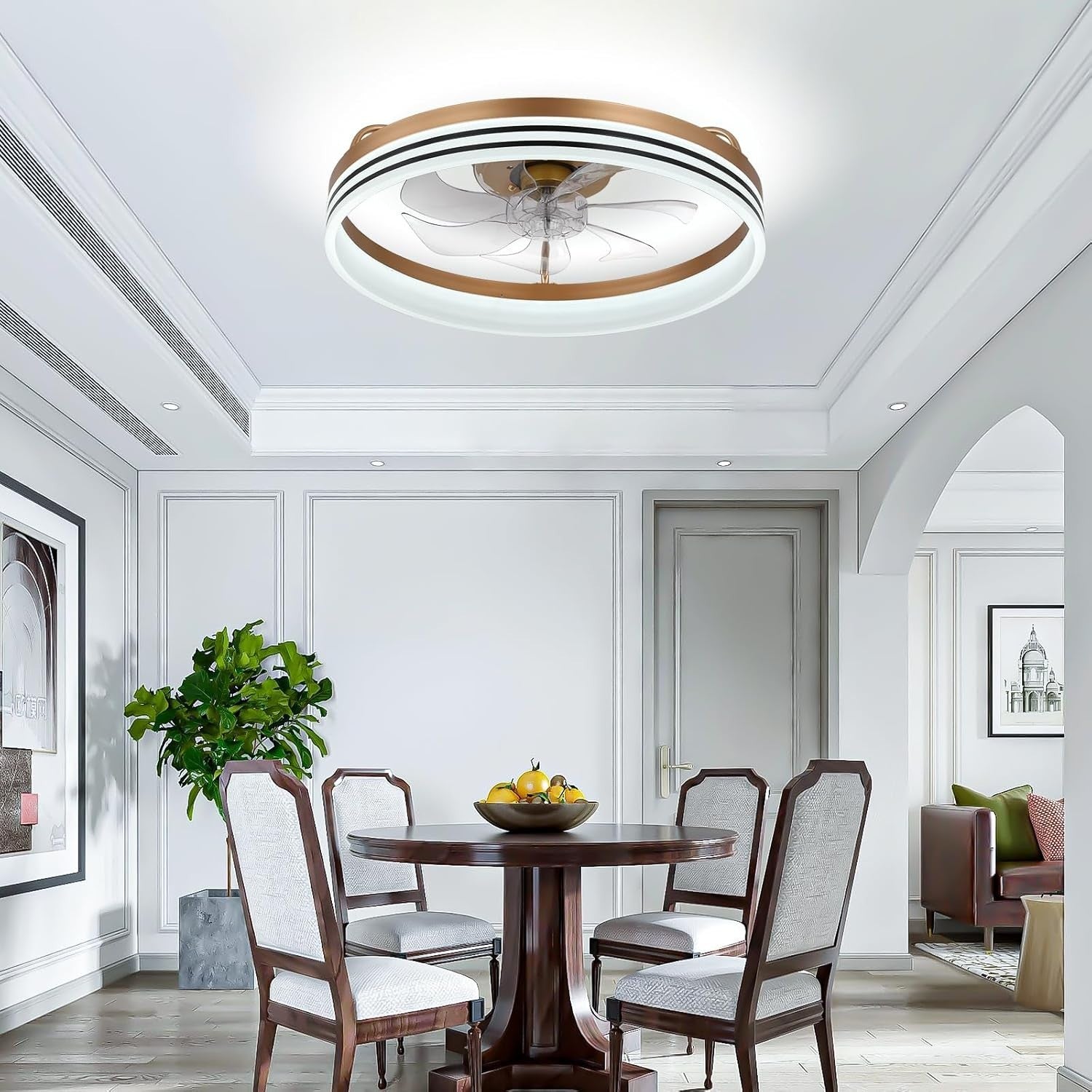 Ceiling Fan with Lights, 6-Speed Dimmable LED Gold Chandelier Fan