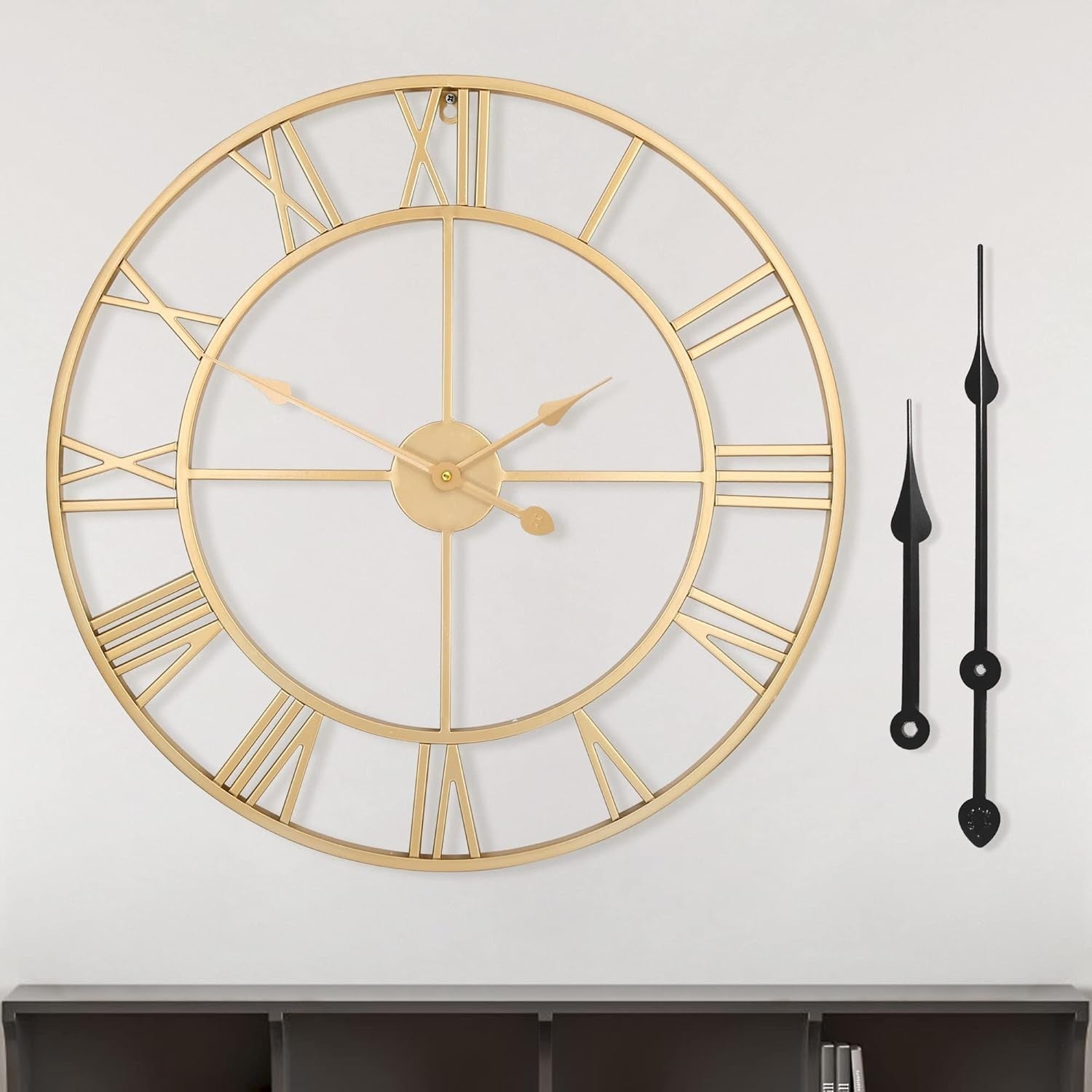 40cm Gold Roman Numeral Wall Clock Metal Silent Quartz Large Modern Decor