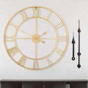 40cm Gold Roman Numeral Wall Clock Metal Silent Quartz Large Modern Decor