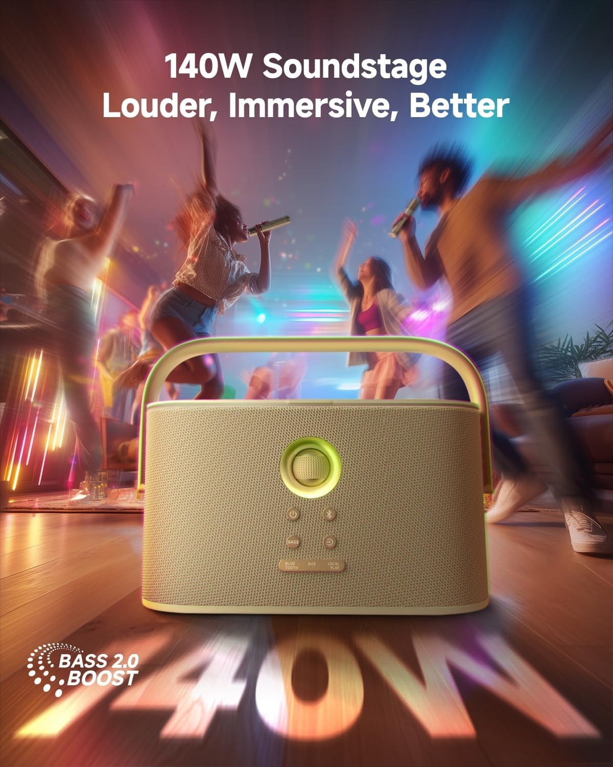 Karaoke Machine with Screen 2 Wireless Mics 140W Bluetooth