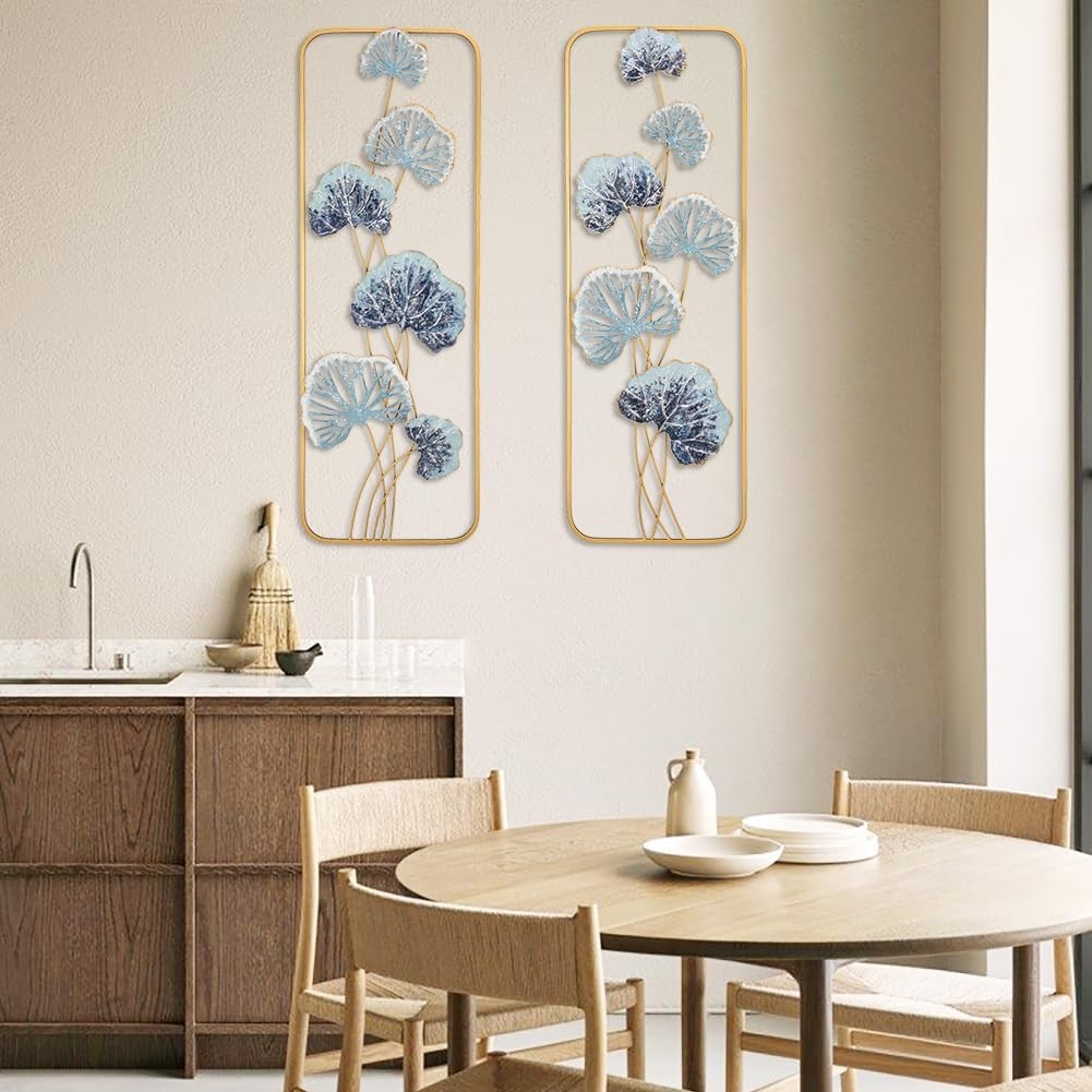 2PCS Gold Metal Wall Art Panels 90x31cm Modern Decor