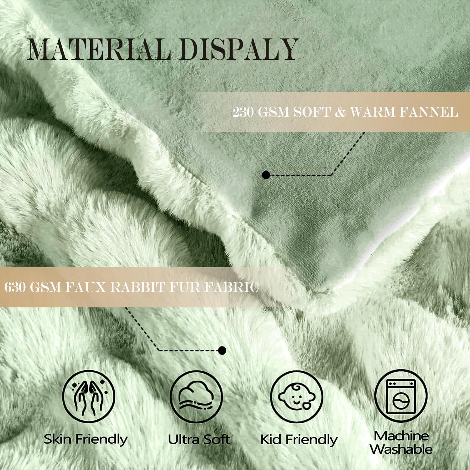 Luxury Sage Green Faux Fur Bubble Blanket Twin 152x203cm Super Soft Warm