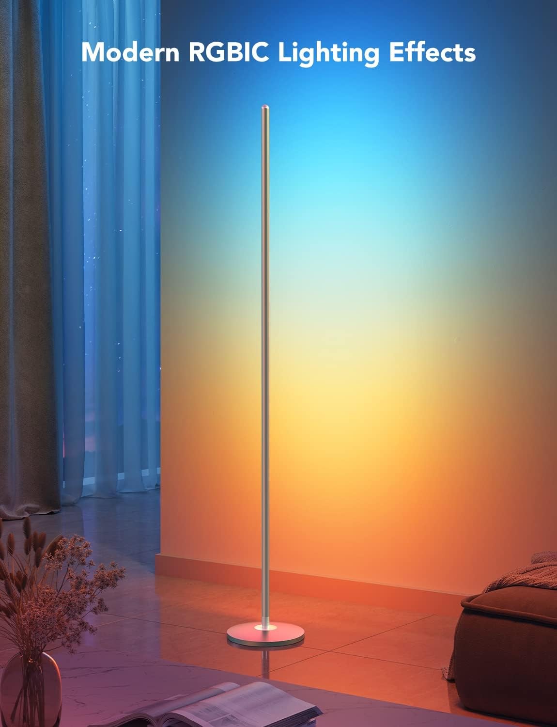 Smart RGBIC Corner Floor Lamp Music Sync App Control Ambient LED