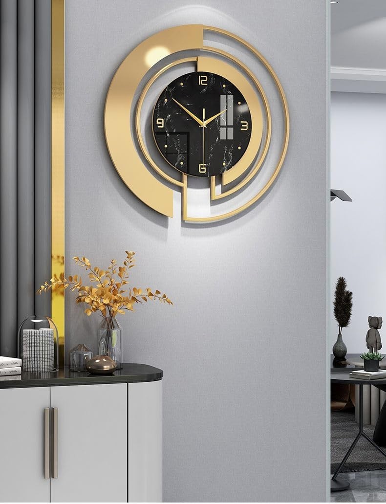 Silent Gold & Black Wall Clock - Large Luxury Decorative Analog Timepiece