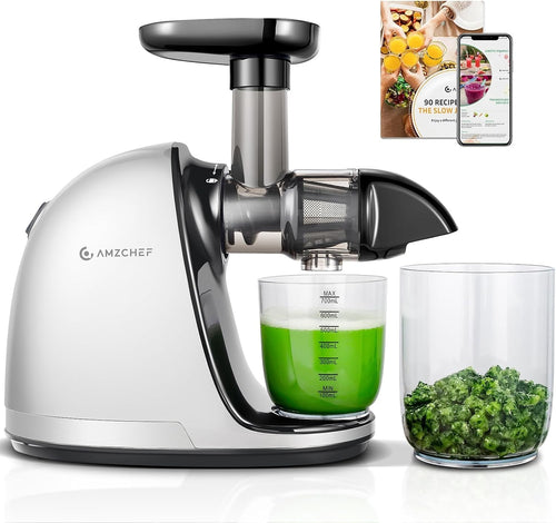 Cold Press Slow Juicer Masticating Whole Fruit High Yield Easy Clean White