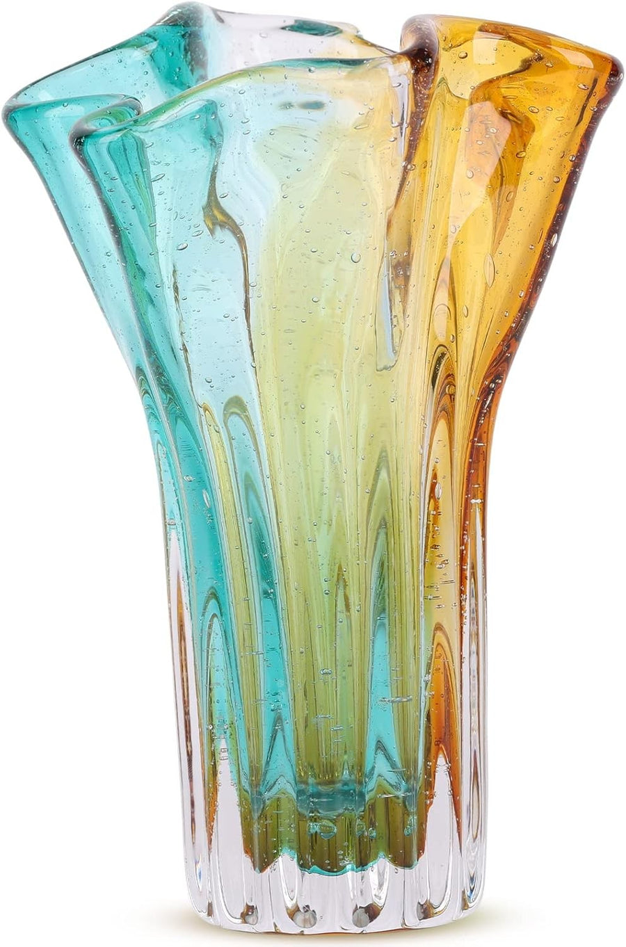Hand Blown Wide Mouth Glass Vase Modern Art Petal Shape Table Decor