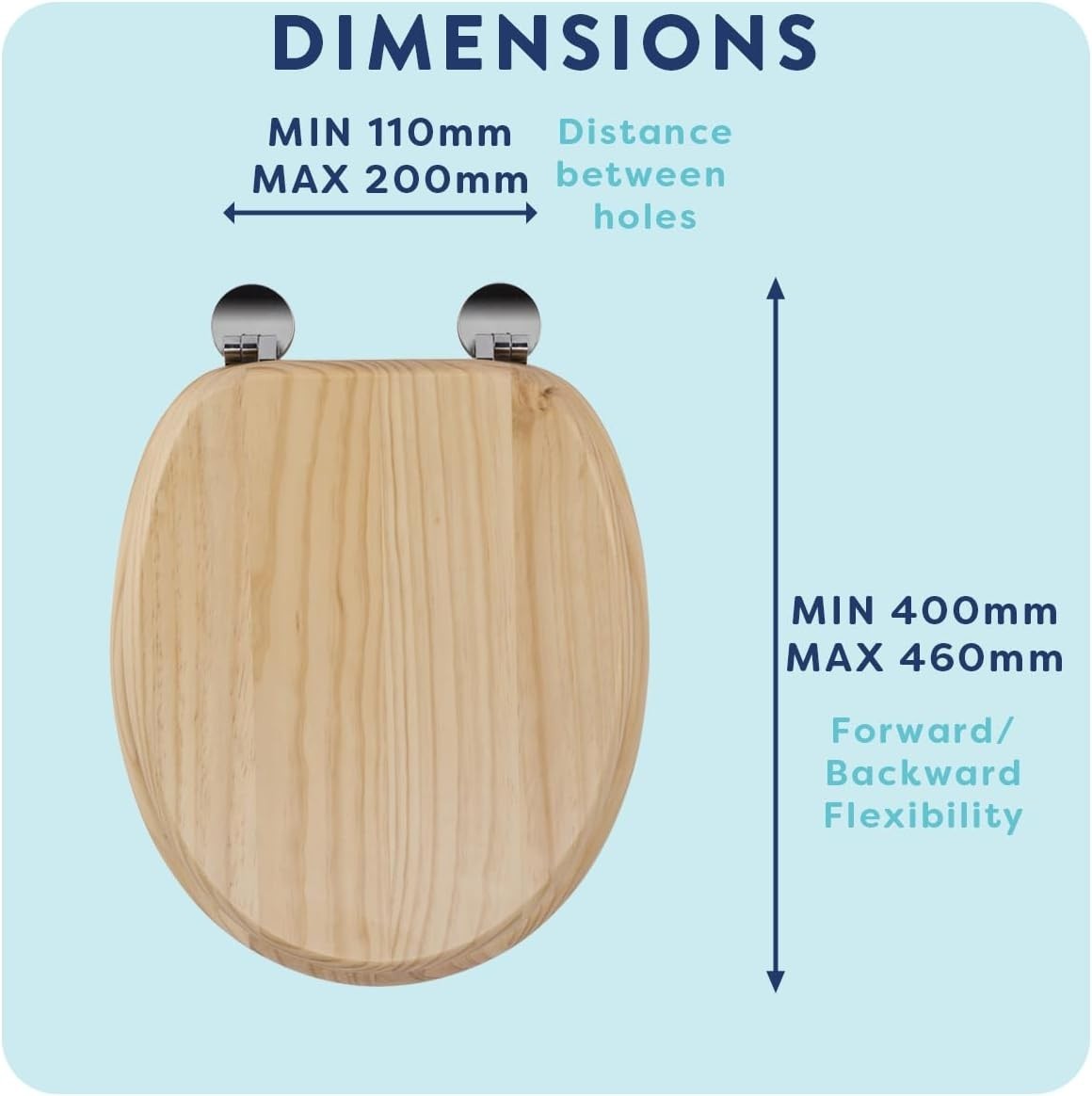 Blonded Pine Wooden Toilet Seat Flexi-Fix Adjustable Hinges Antibacterial