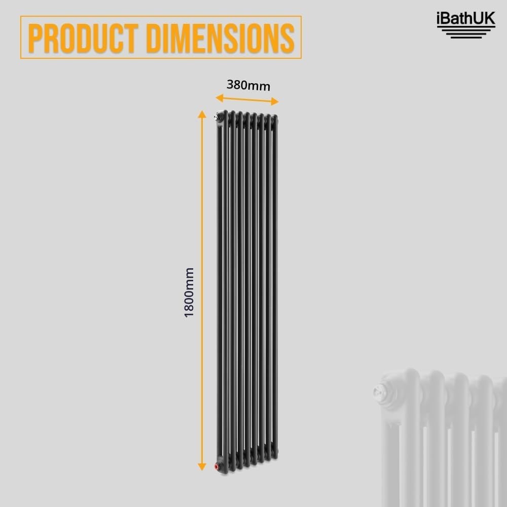 Minimalist 2 Column Bathroom Radiator Matt Anthracite 1800x380mm High Heat