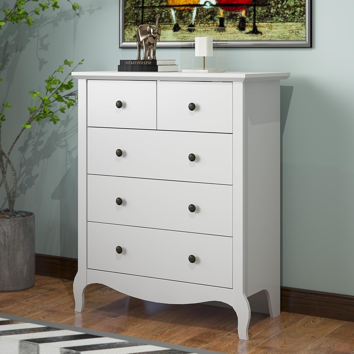 White 5 Drawer Chest Storage Cabinet Hallway Bedroom Modern Slim Unit