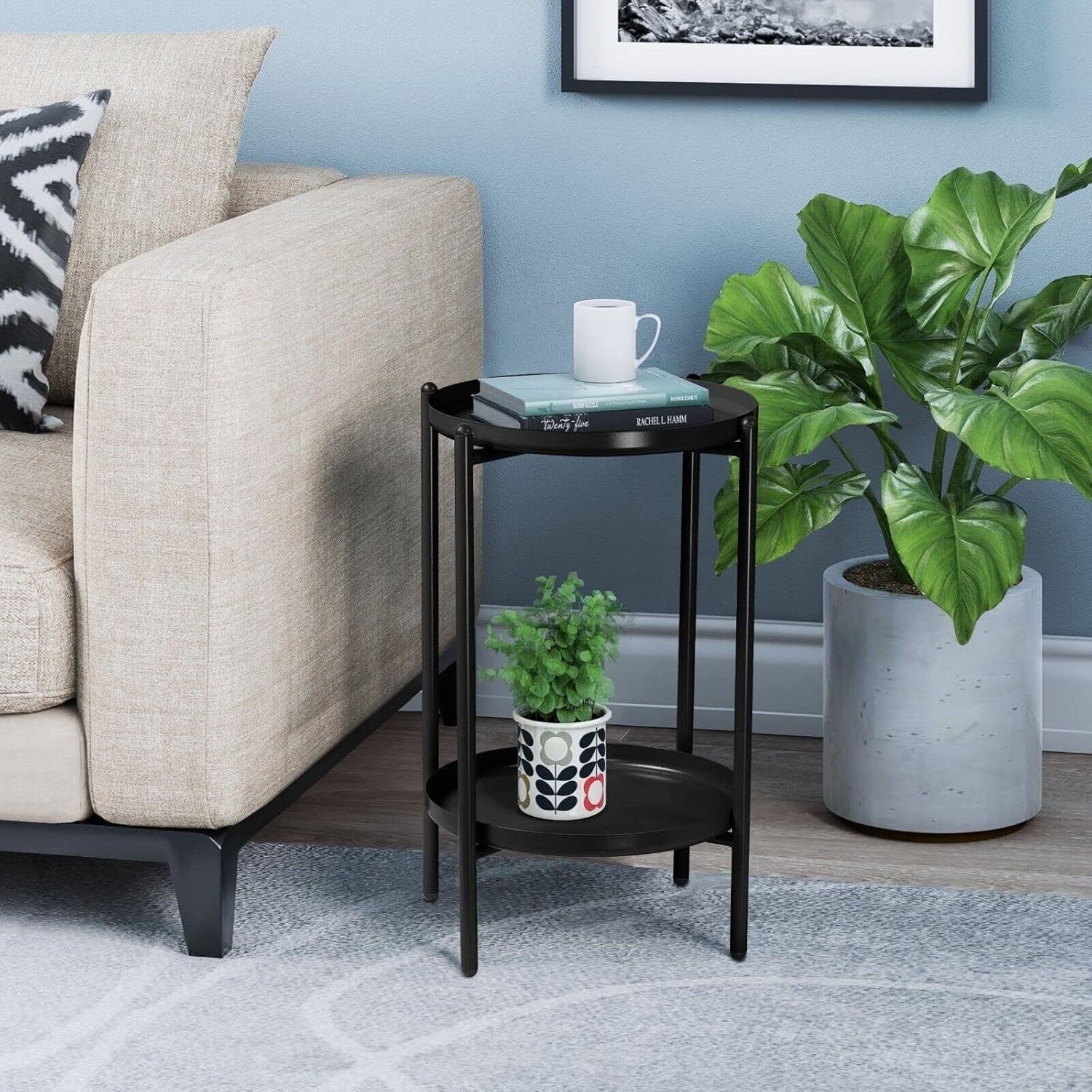2-Tier Round Metal Side Table 50cm Height – Sturdy Shelf, Multi-Room Use